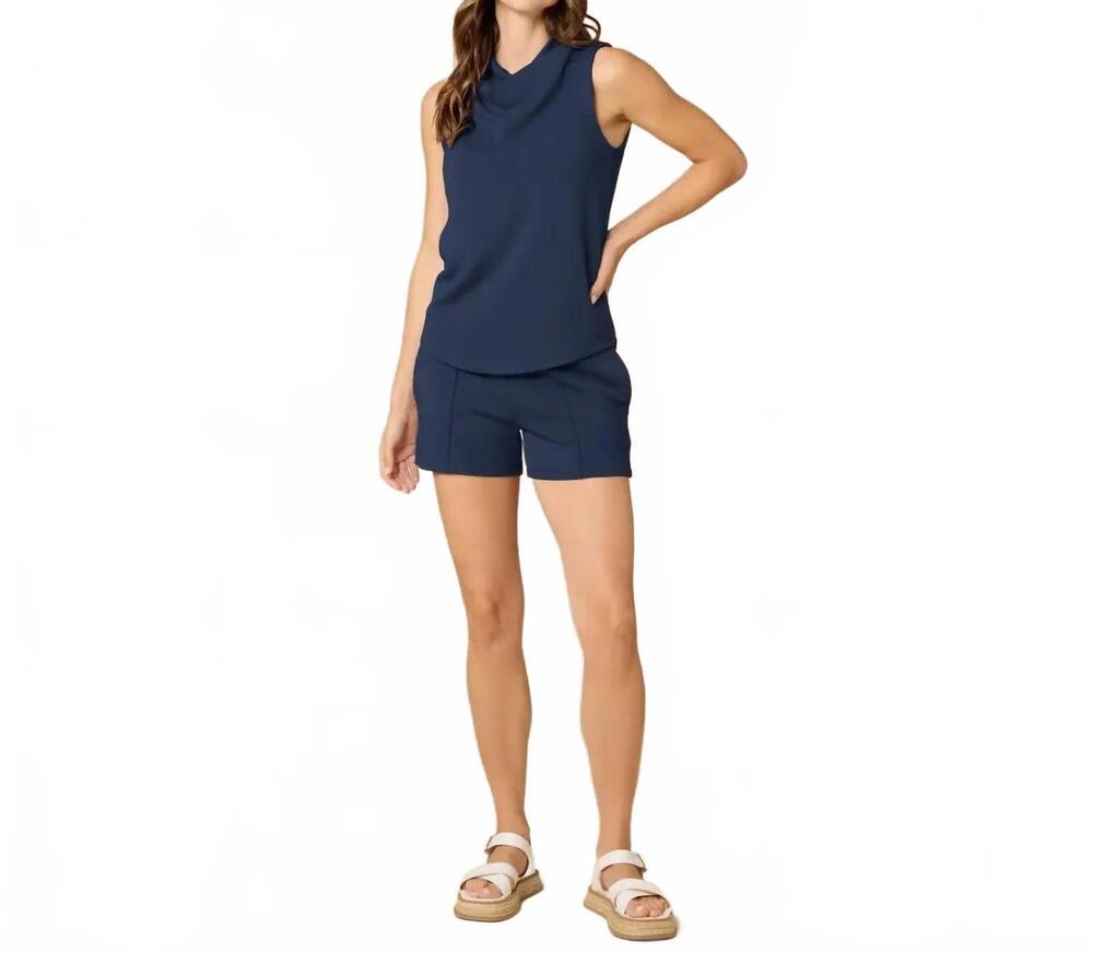 NEW SOFTIES dreamtech sleeveless cowl top with pintuck short set in midnight